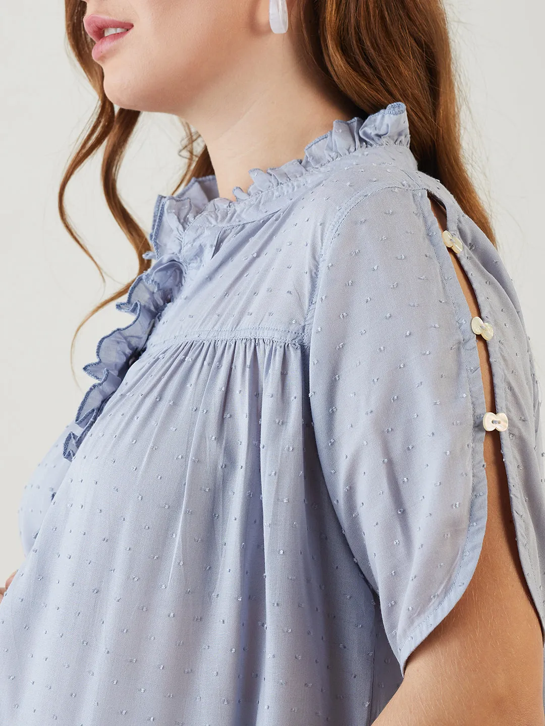 Grey Modal Dobby Ruffle Nursing Top
