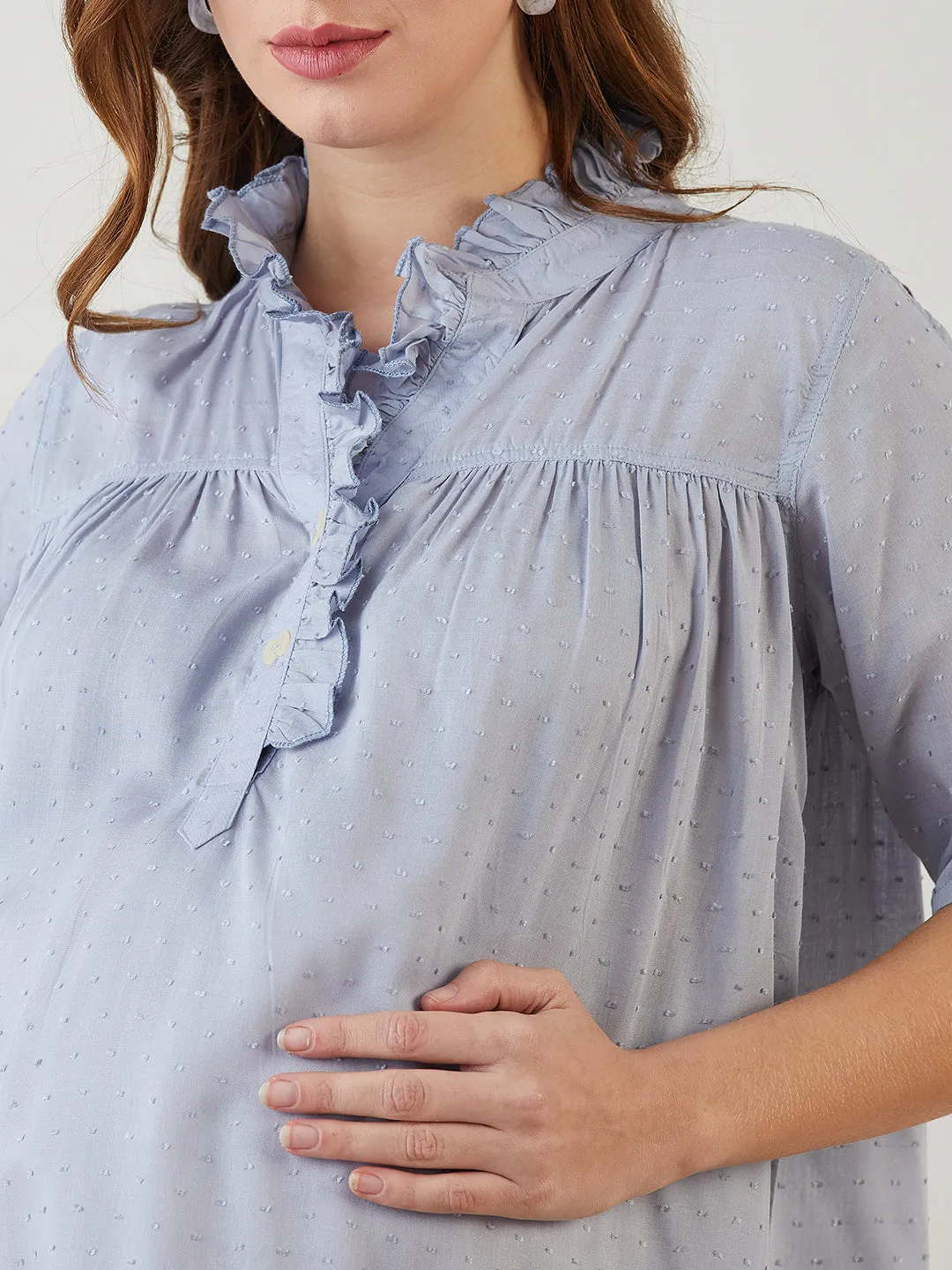 Grey Modal Dobby Ruffle Nursing Top