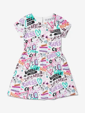 Guess Girls Graffiti Print Dress in White
