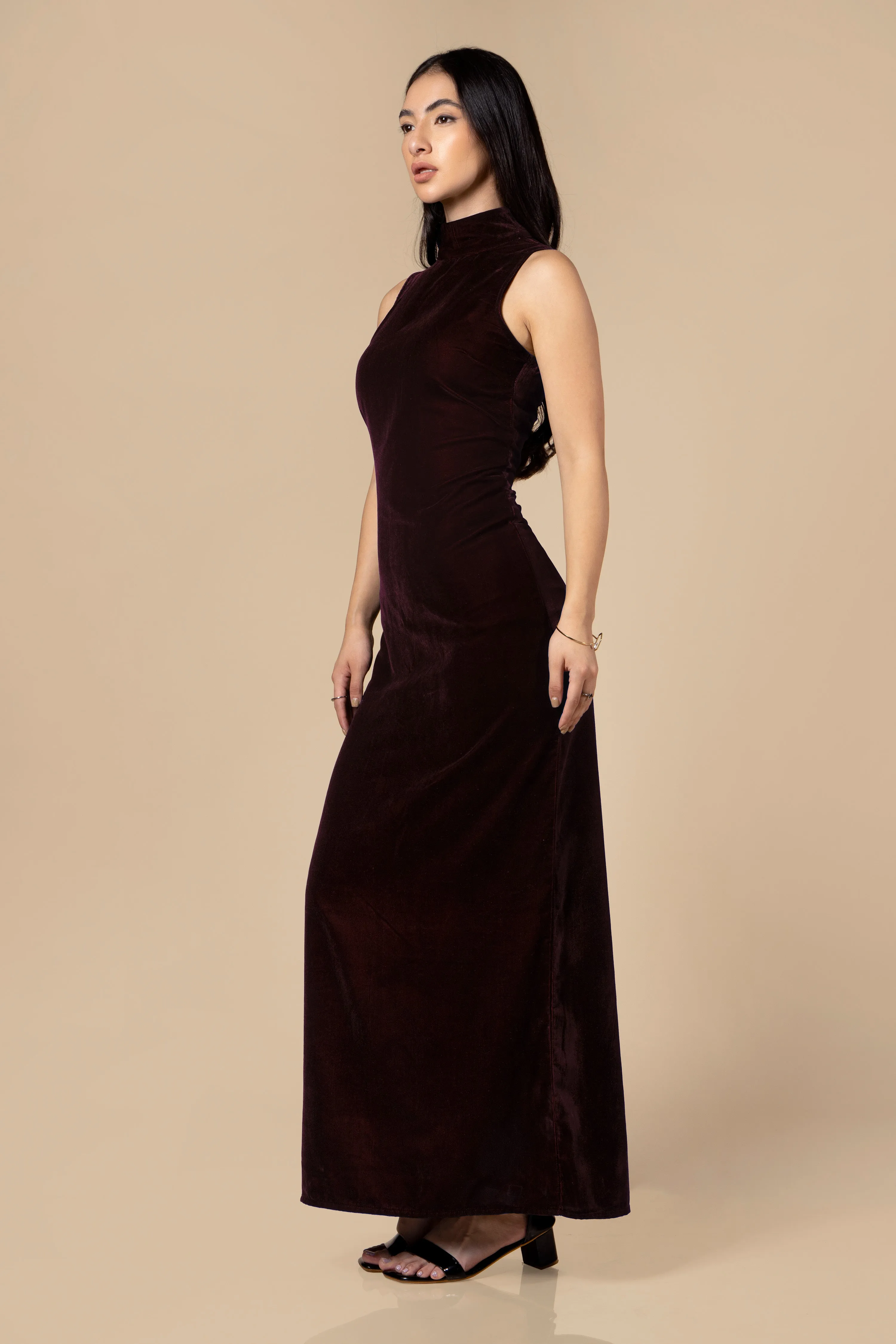 Highneck Bodycon Velvet Maxi Dress For Women