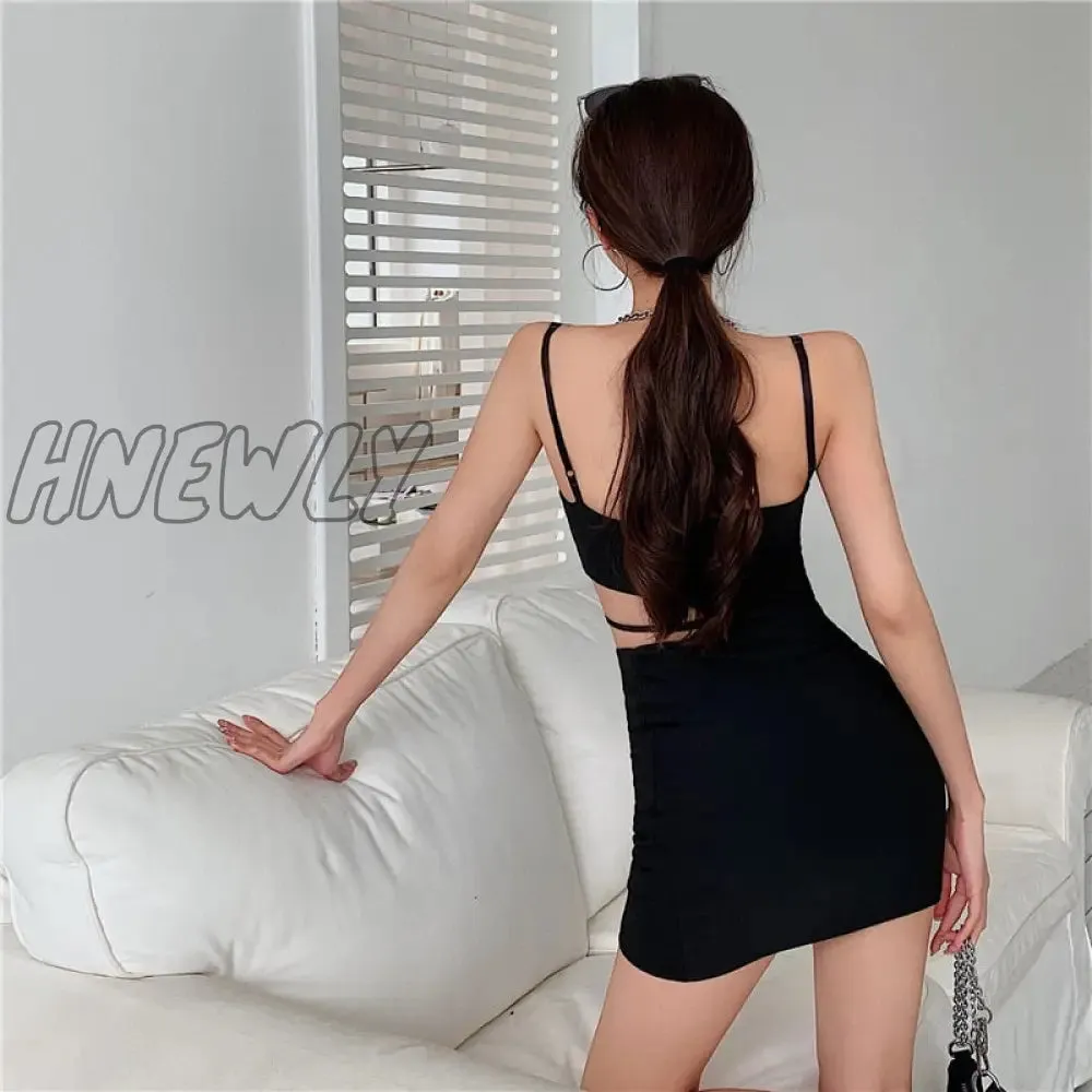 Hnewly Newest Arrival Women Sexy Bodycon Mini Dress Sleeveless Spaghetti Strap Solid Color Cutout Dress