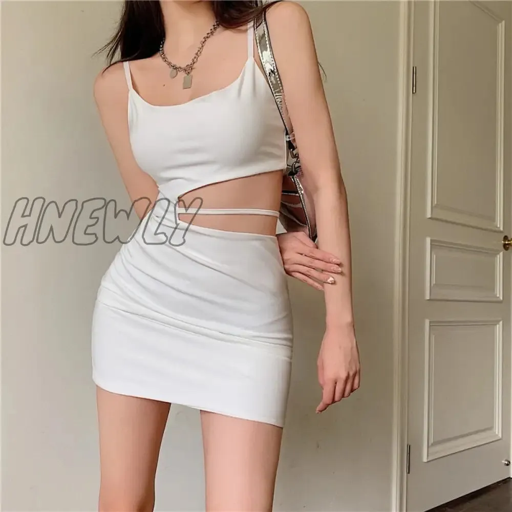 Hnewly Newest Arrival Women Sexy Bodycon Mini Dress Sleeveless Spaghetti Strap Solid Color Cutout Dress