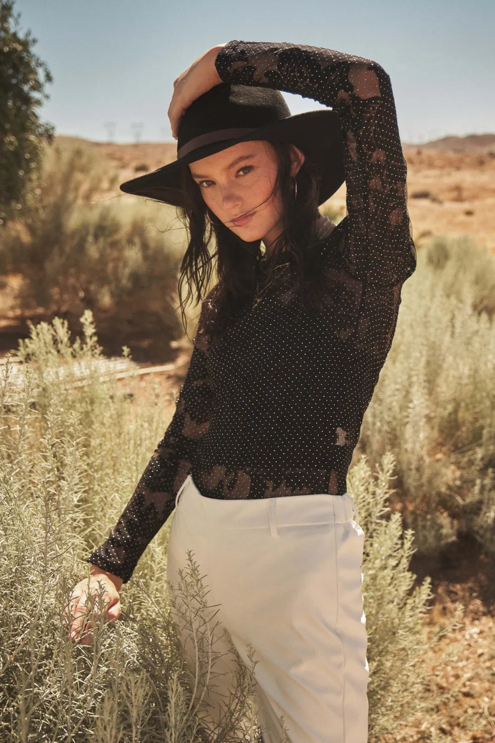 Hot Girl Ces Femme Floral Lace Mesh  Long Sleeve Bodysuit