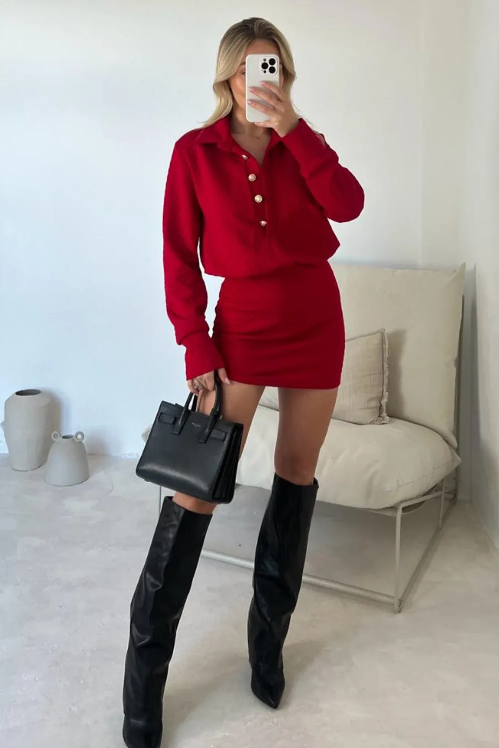 Isabella red quilted mini dress
