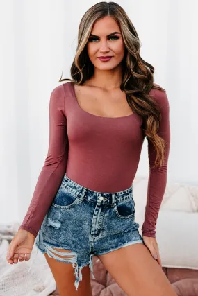 It's All Relative Square Neck Double Layered Bodysuit (Mahogany)