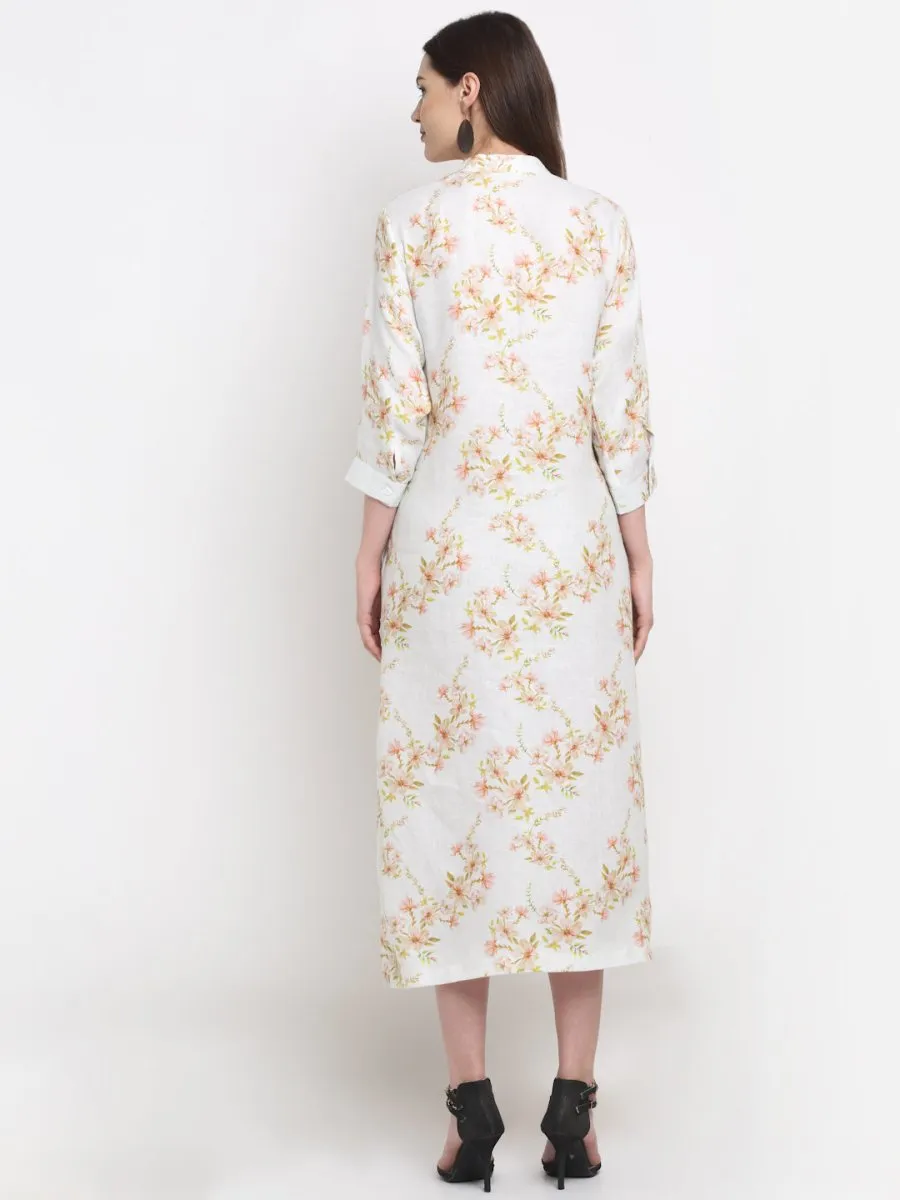 Ivory Hemp Print Shirt Dress