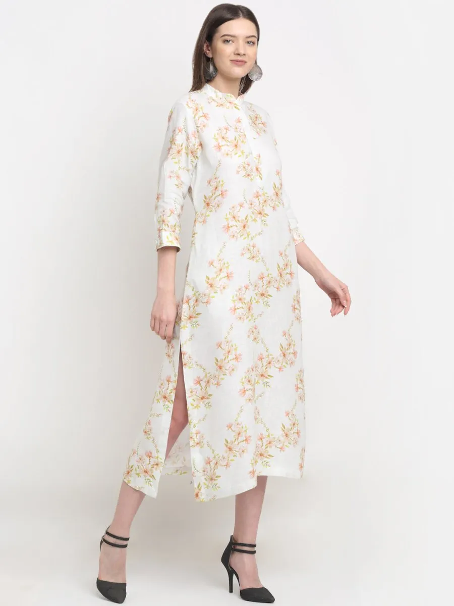 Ivory Hemp Print Shirt Dress