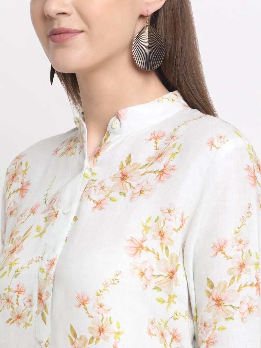 Ivory Hemp Print Shirt Dress