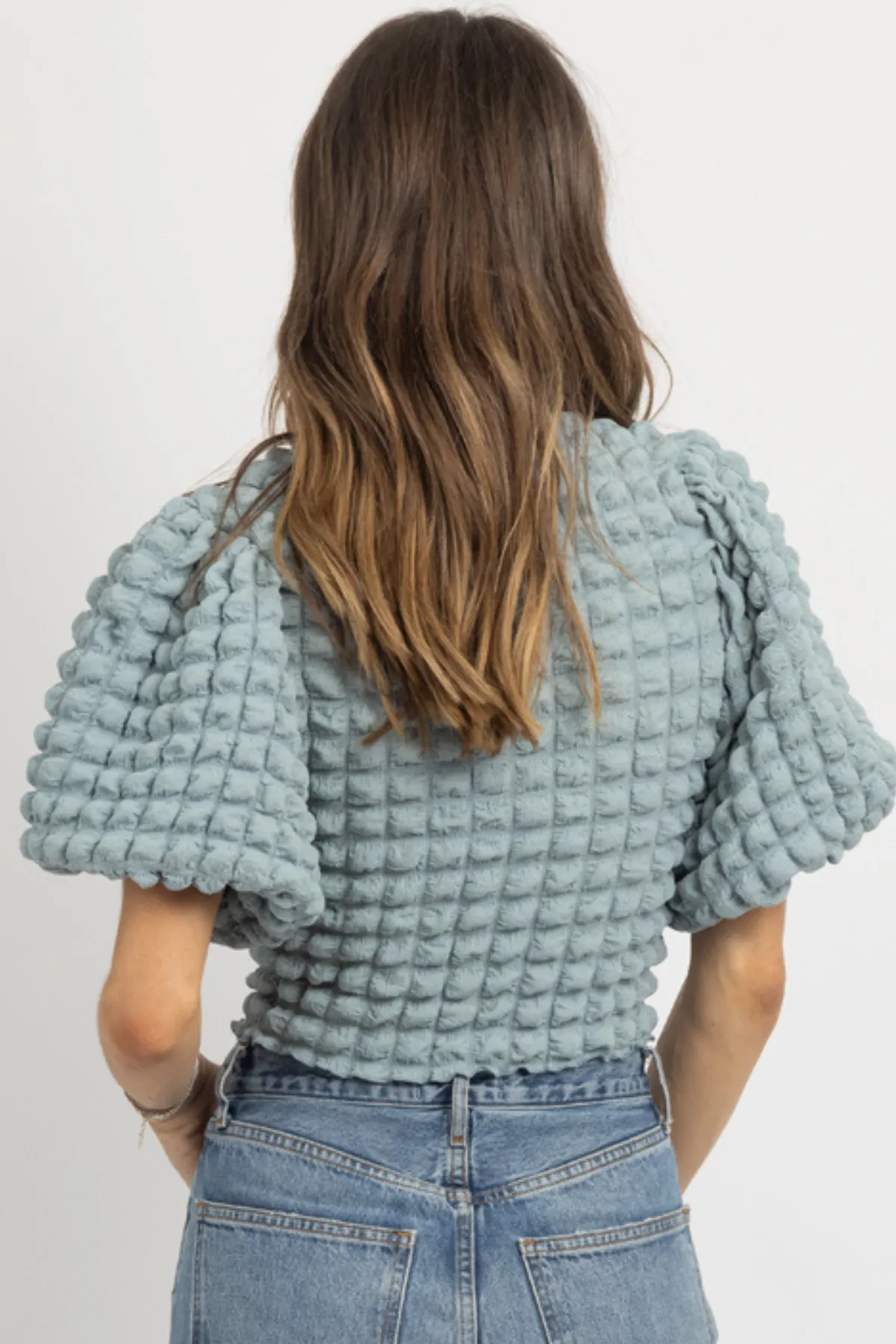 JORDI DUSTY BLUE TEXTURED TOP