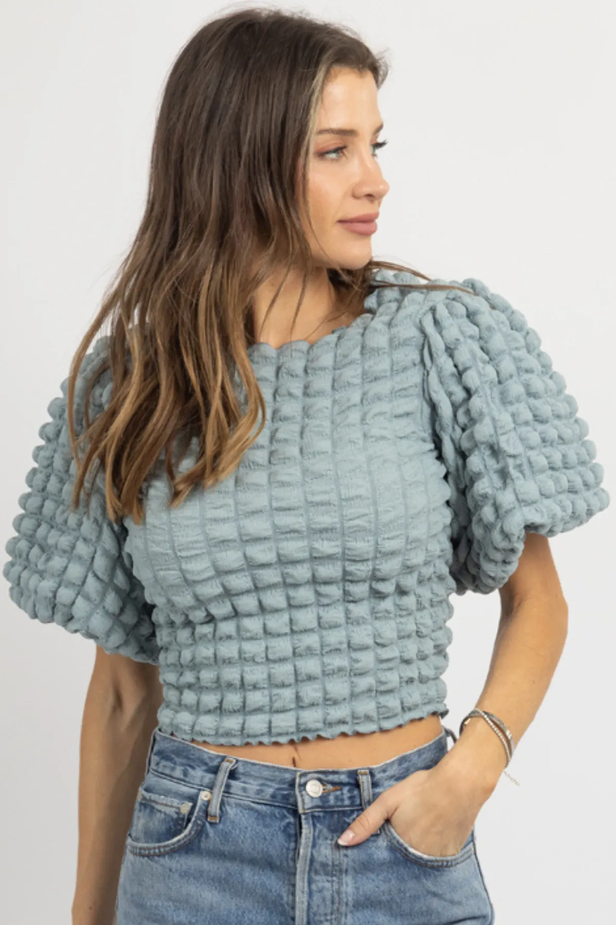 JORDI DUSTY BLUE TEXTURED TOP