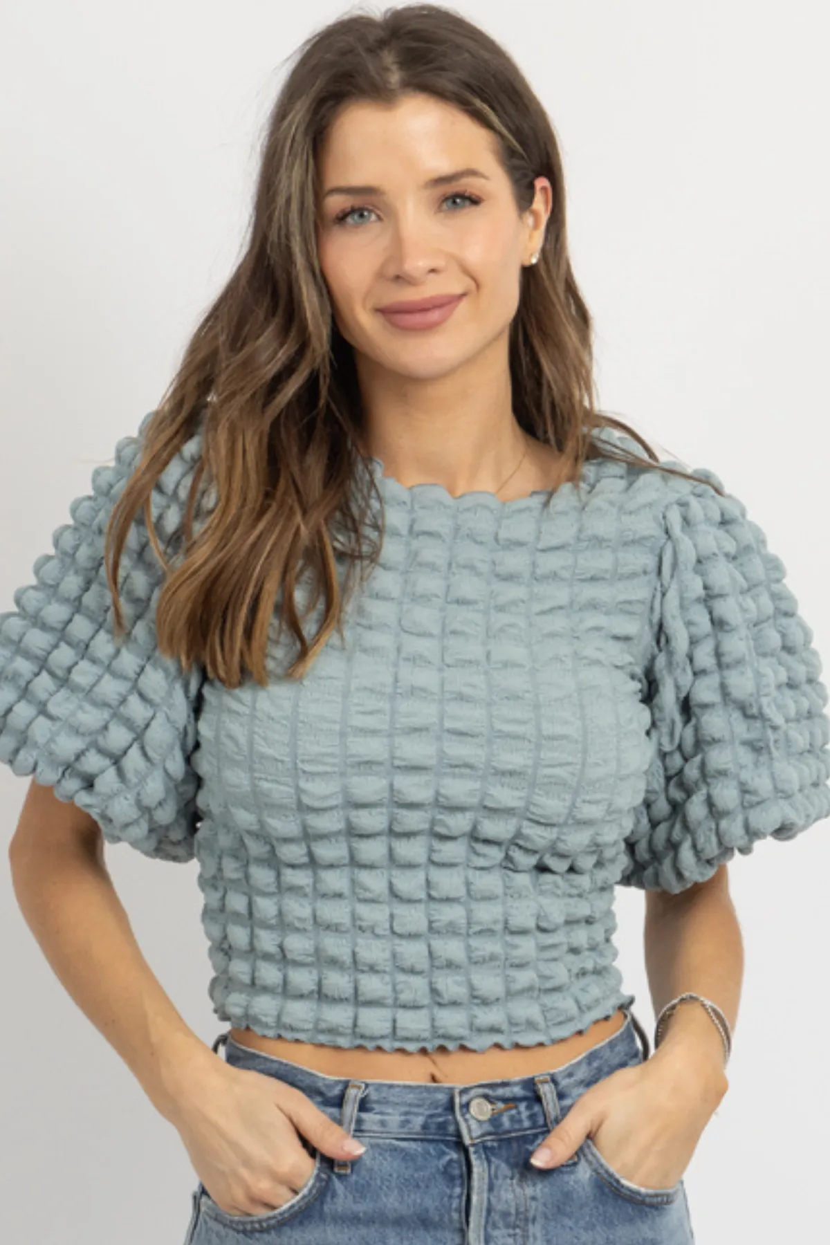 JORDI DUSTY BLUE TEXTURED TOP