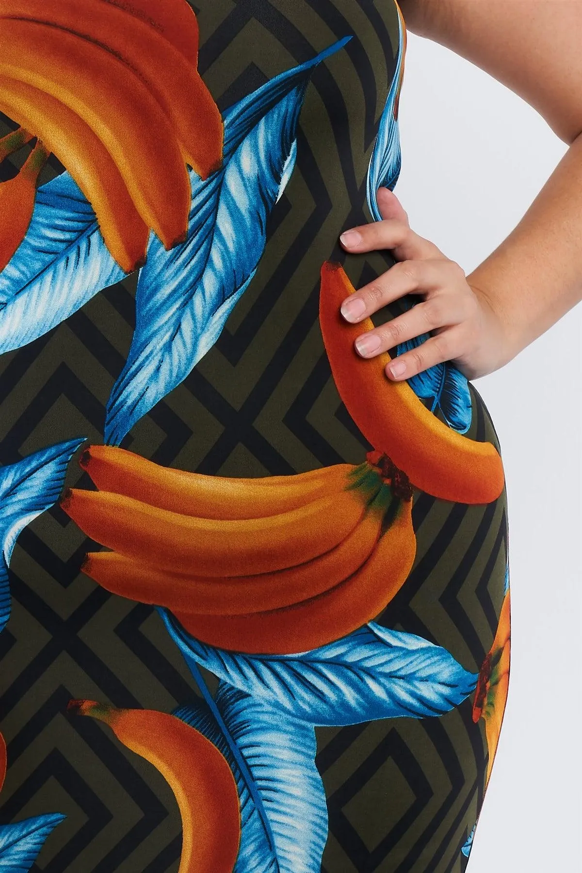 Junior Plus Size Olive Banana Print Tube Top Midi Dress  /2-3-3