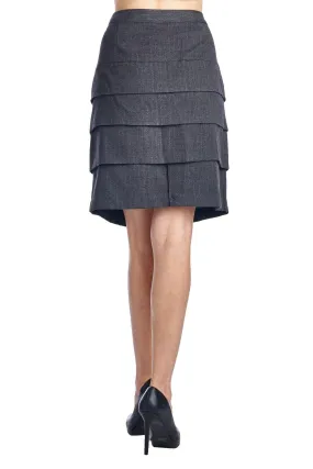 Larry Levine Grey/White Stretch Tiered Pinstripe Skirt
