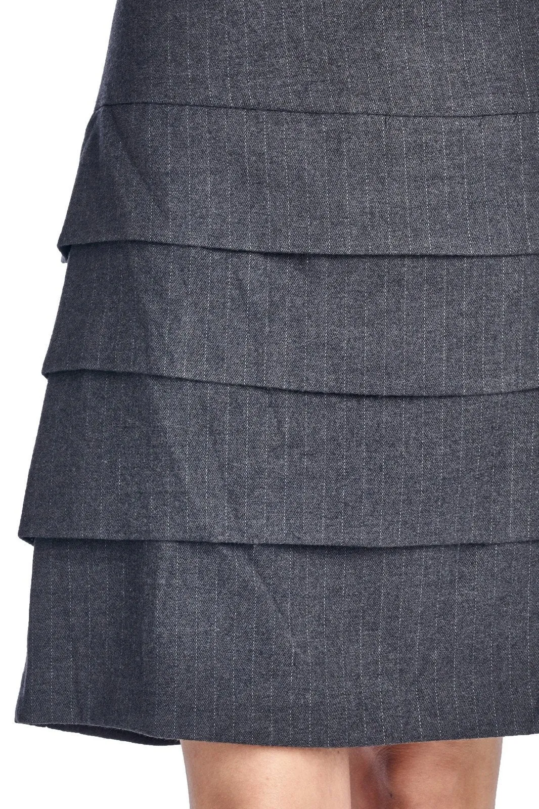 Larry Levine Grey/White Stretch Tiered Pinstripe Skirt