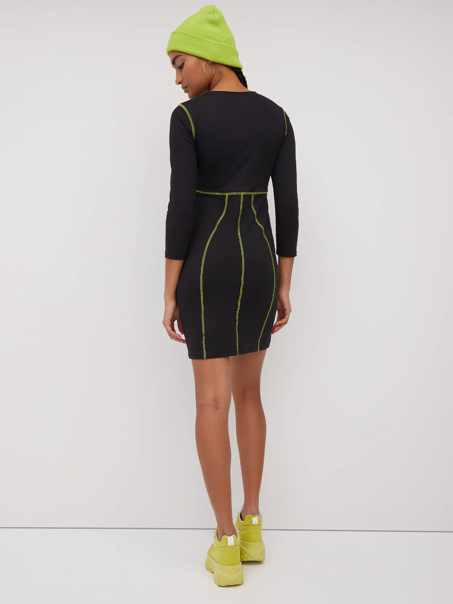 Line-Print Zip-Front Shift Dress