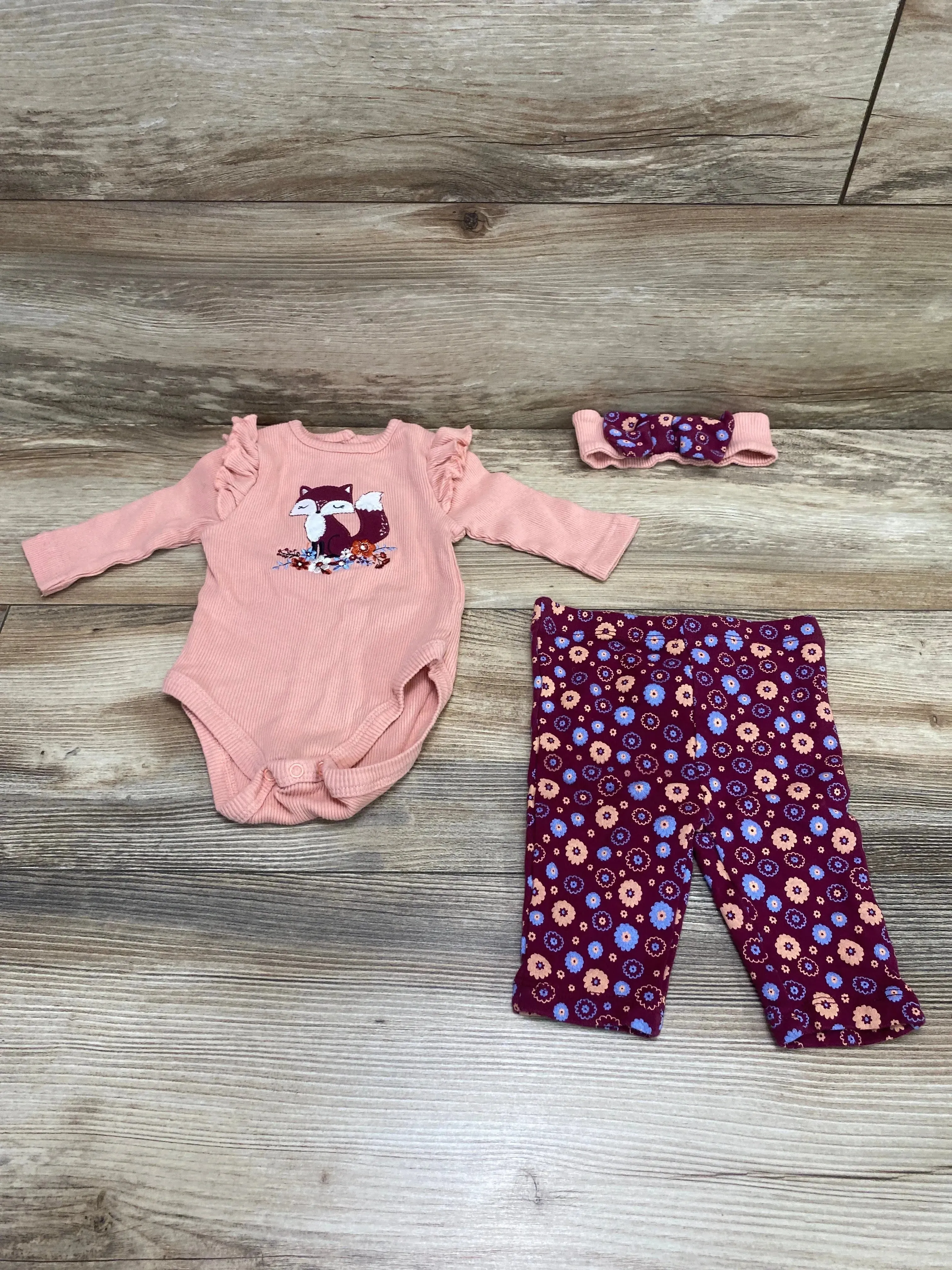 Little Me 3pc Fox Bodysuit Set Pink sz 3m