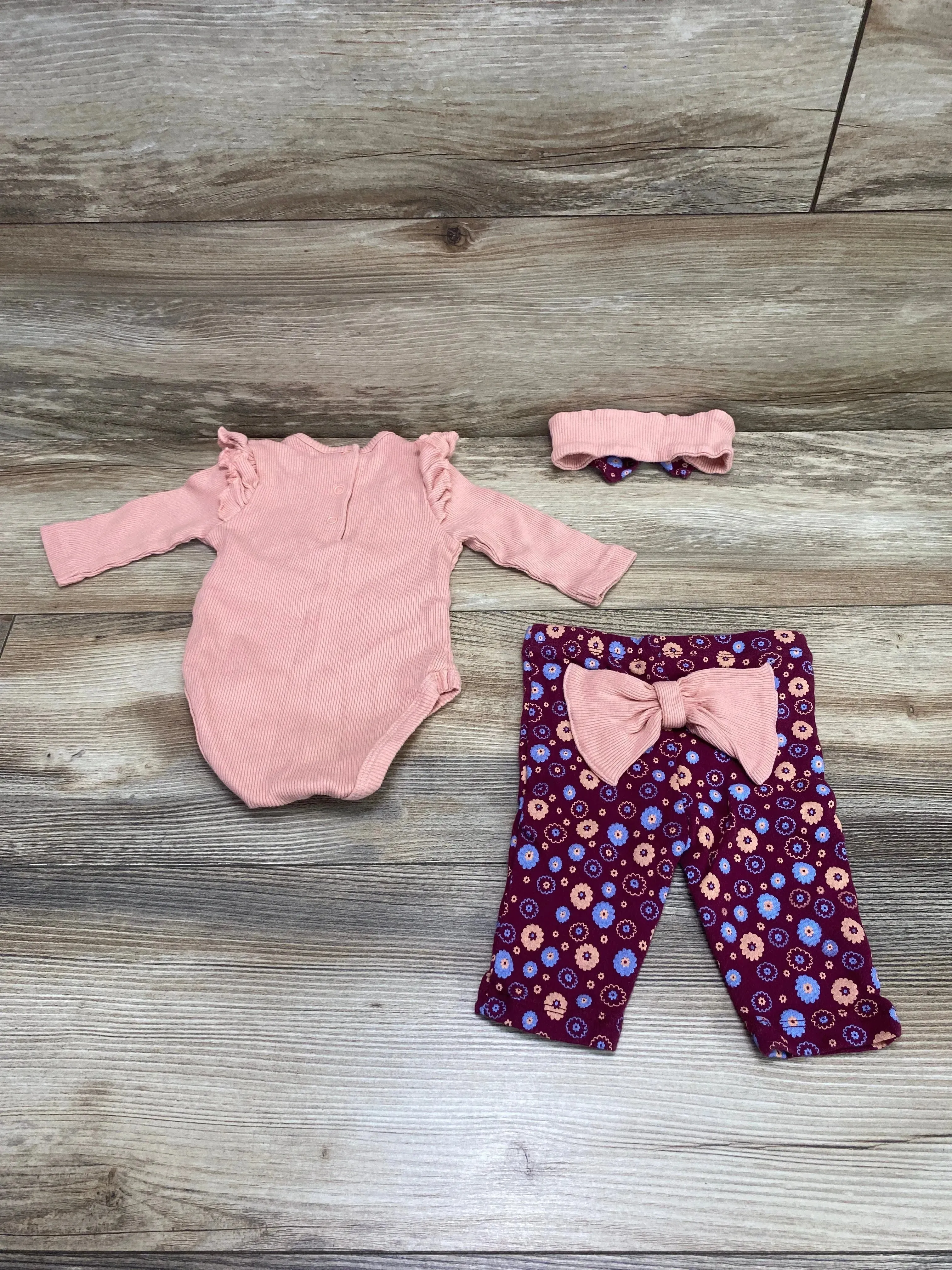 Little Me 3pc Fox Bodysuit Set Pink sz 3m
