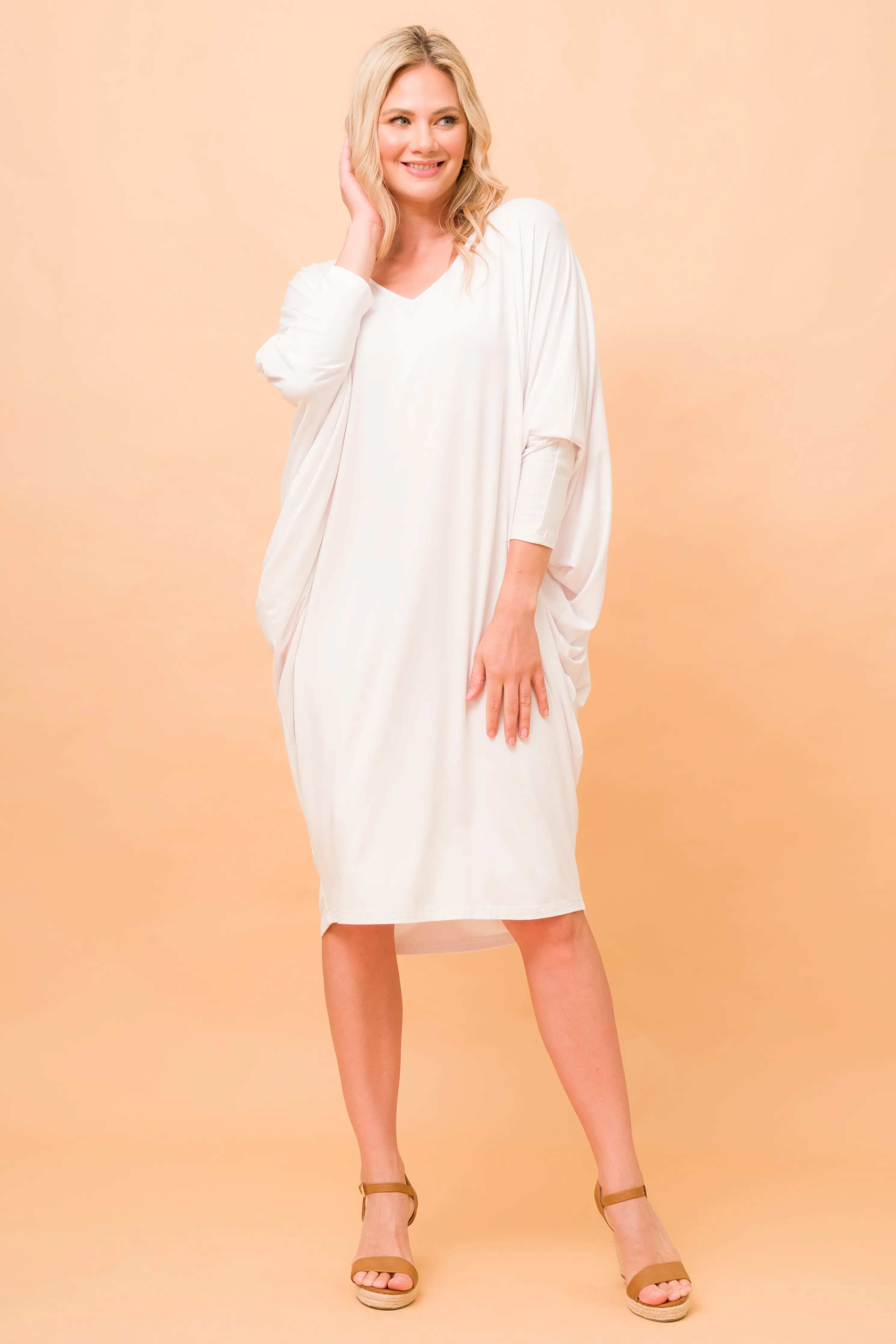 Long Sleeve Miracle Dress | White | FINAL SALE
