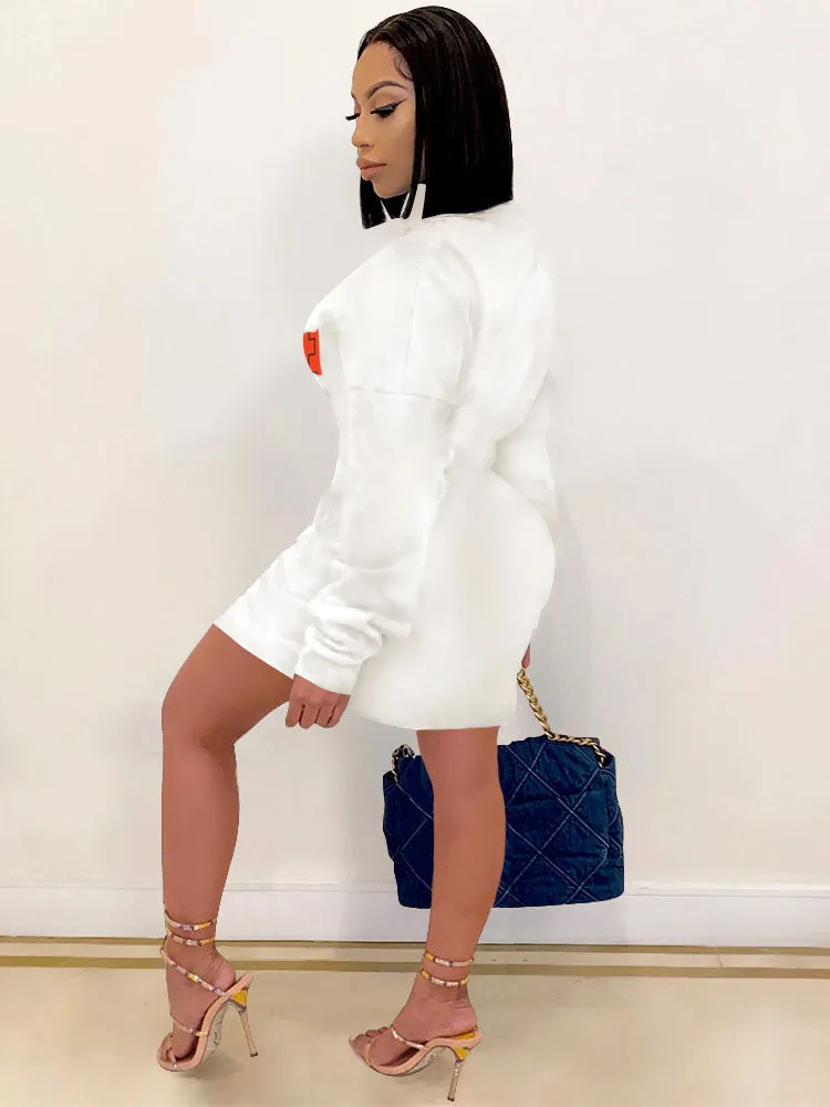 Long Sleeves Letter Print Midi Dresses