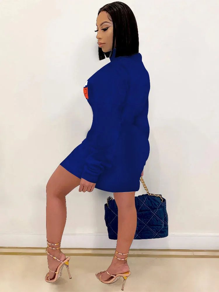 Long Sleeves Letter Print Midi Dresses