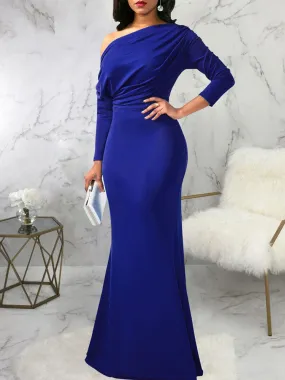 Long Sleeves One Shoulder Maxi Dresses