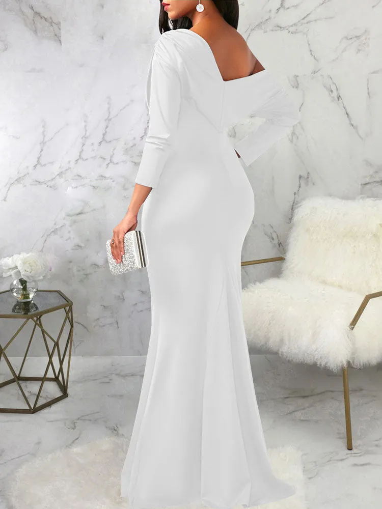 Long Sleeves One Shoulder Maxi Dresses