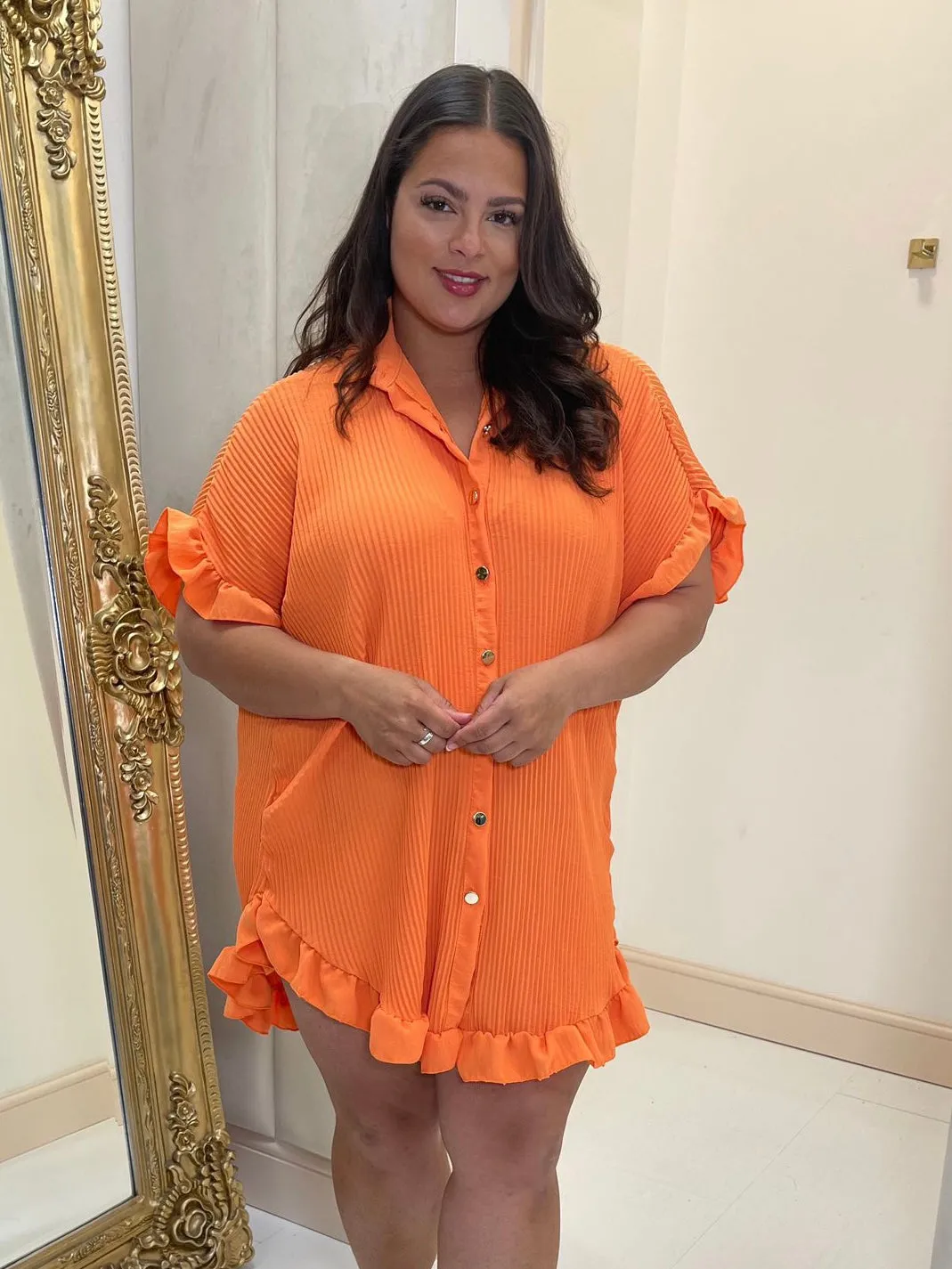 Lucinda curve orange shirt dress