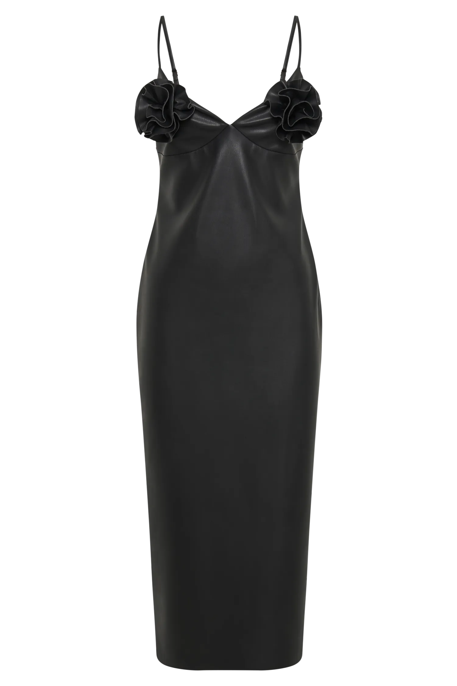 Mariam Faux Leather Rose Midi Dress - Black