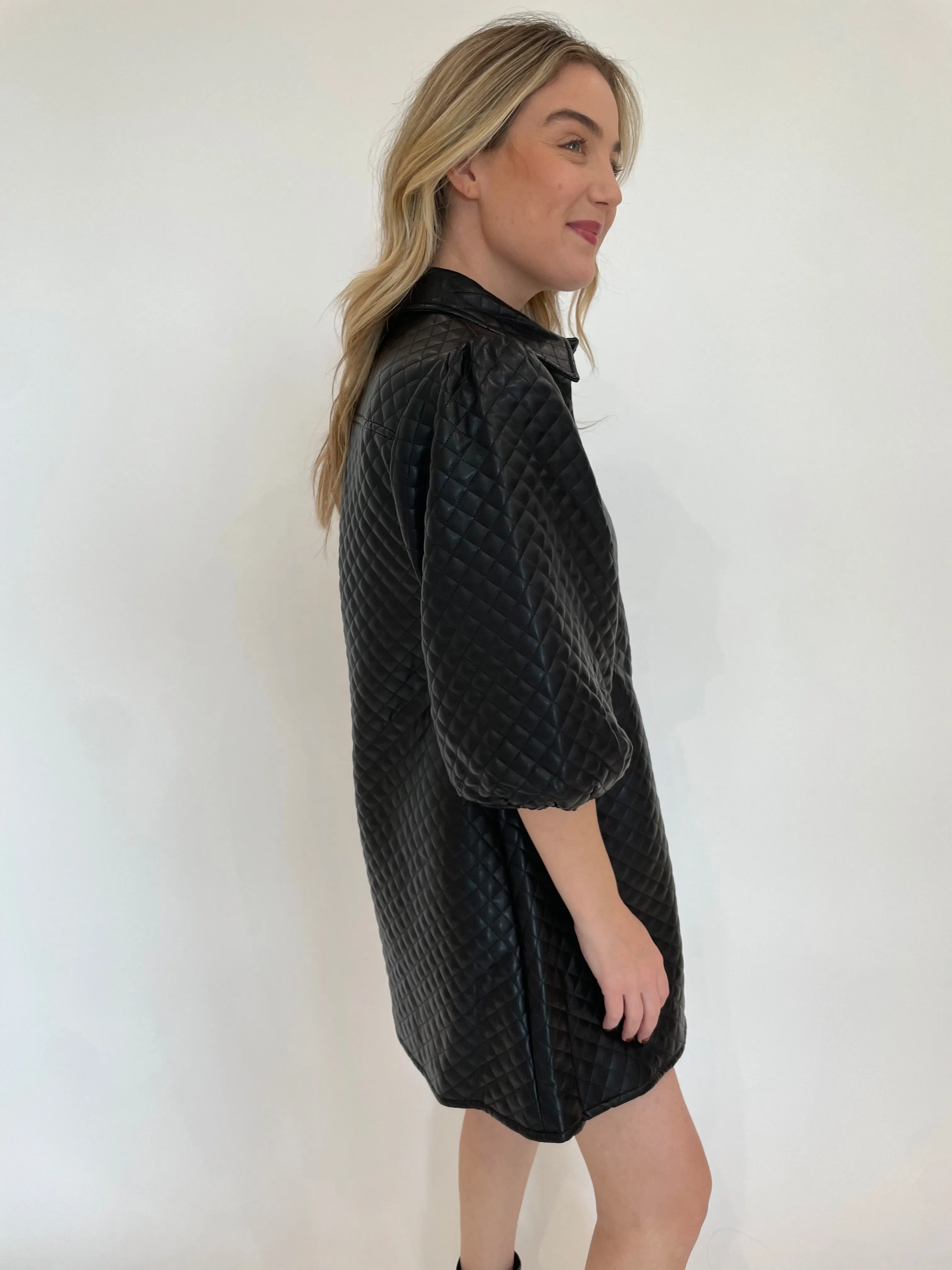 Maya Quilted Vegan Leather Dress - Black