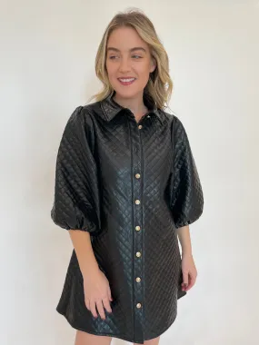 Maya Quilted Vegan Leather Dress - Black