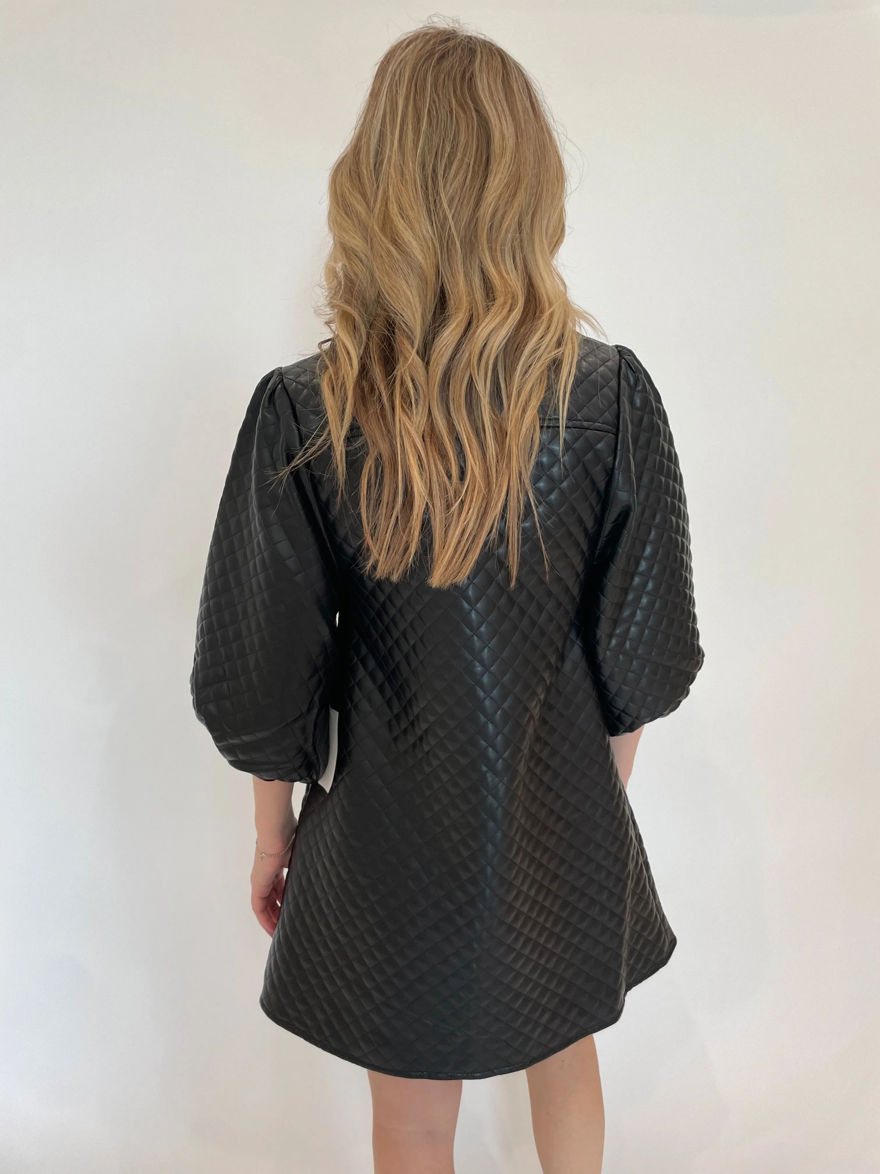 Maya Quilted Vegan Leather Dress - Black