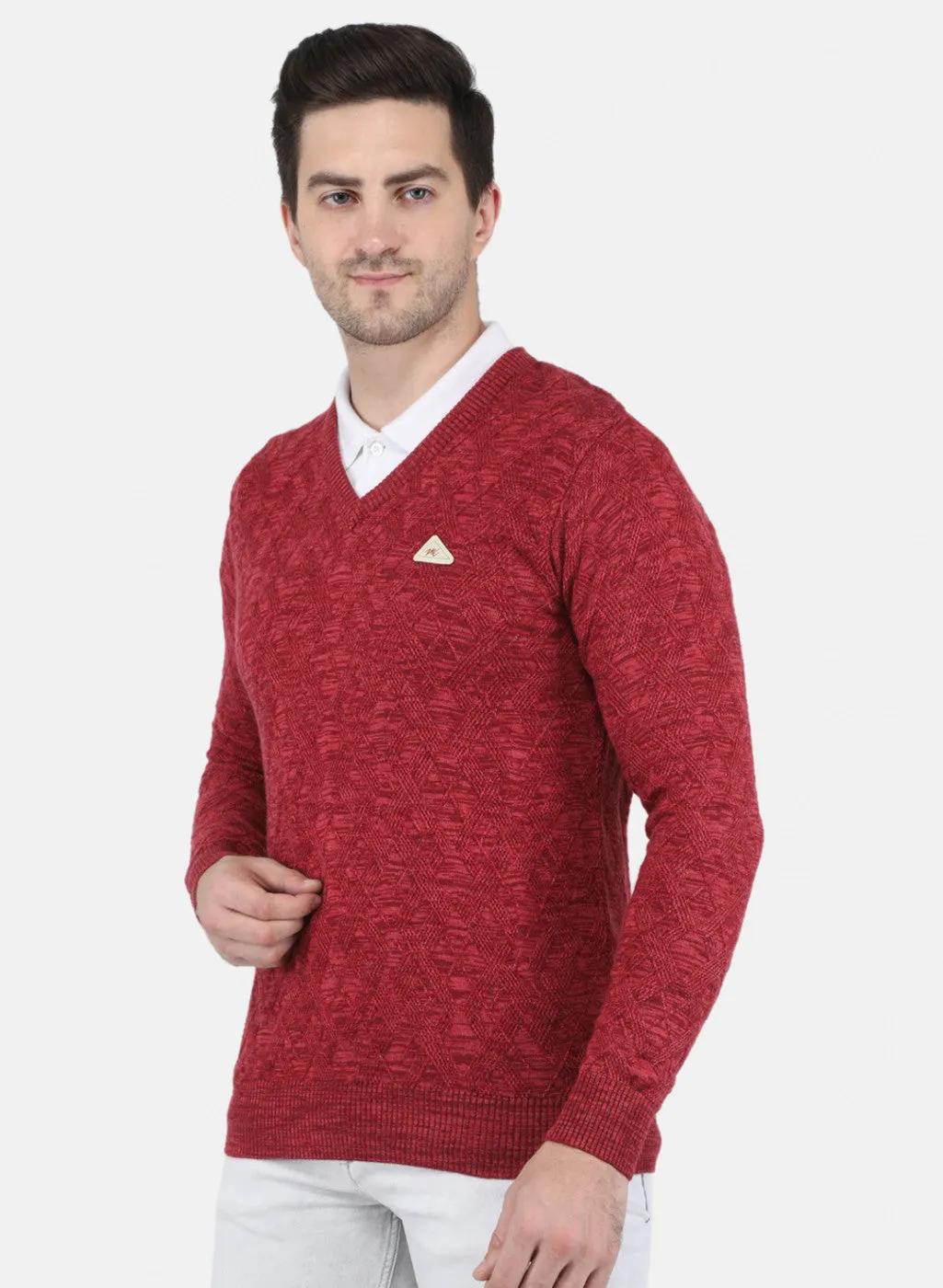 Men Magenta Pink Self Design Pullover