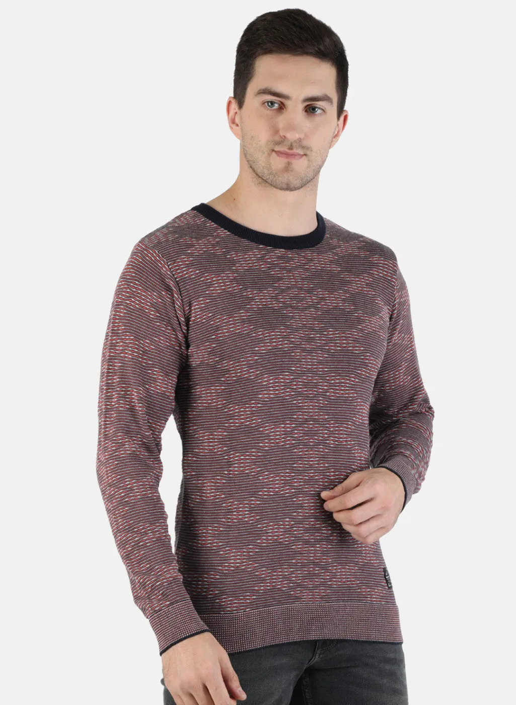 Men Pink Self Pullover