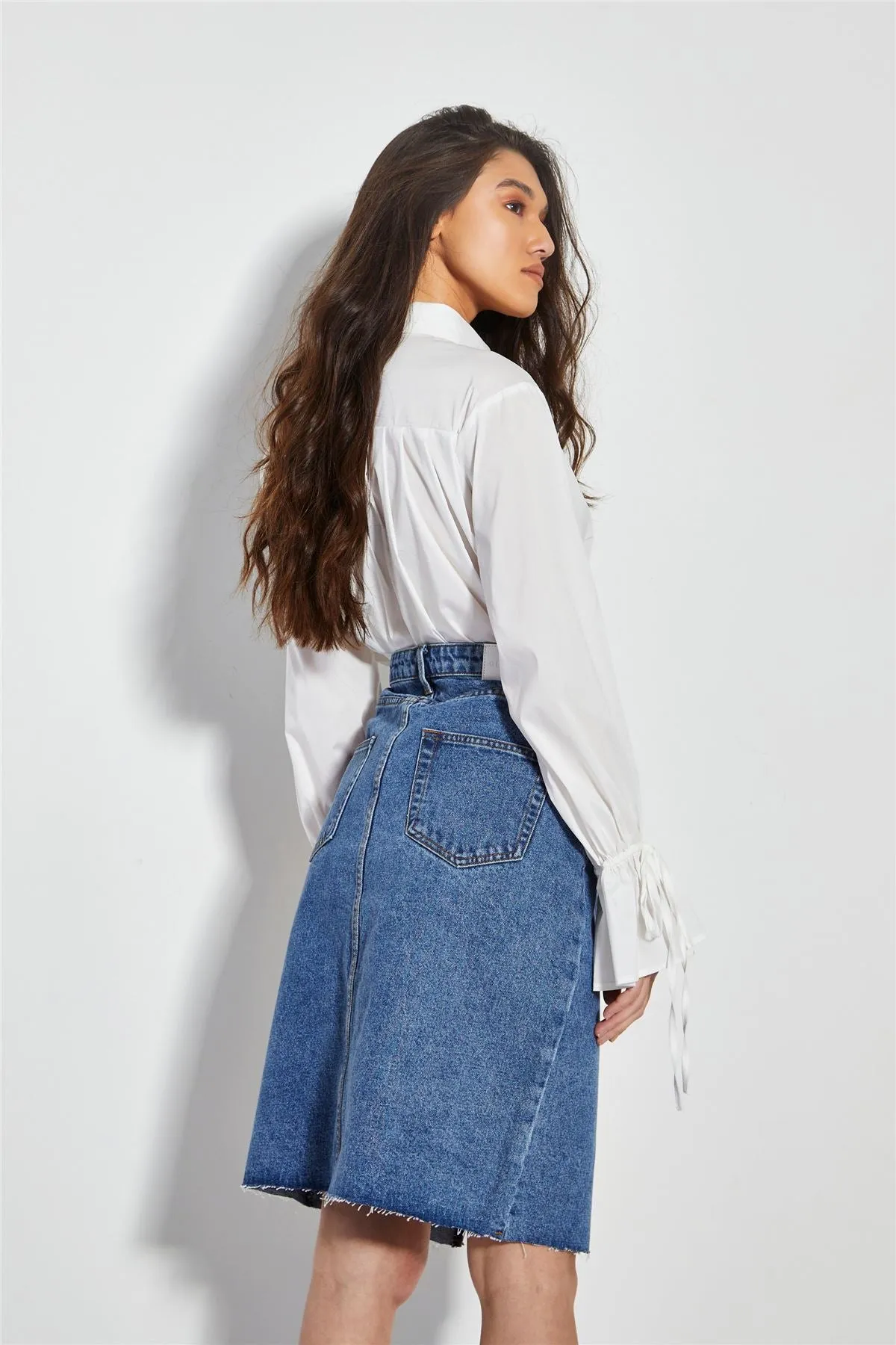 Mid Stone Split High Waisted Midi Skirt