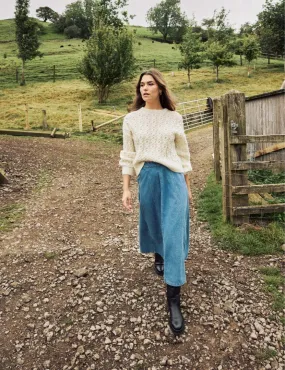 Mid Wash Denim Midi Skirt