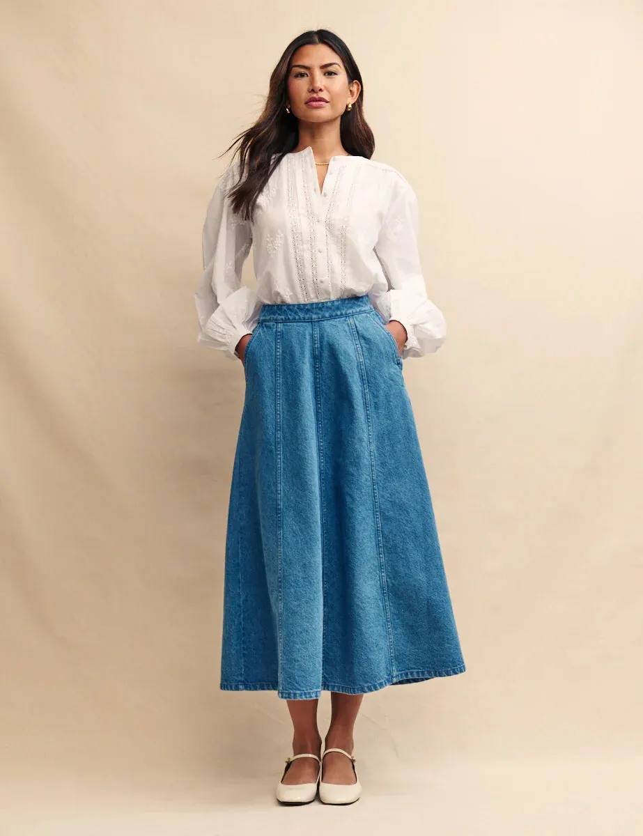 Mid Wash Denim Midi Skirt