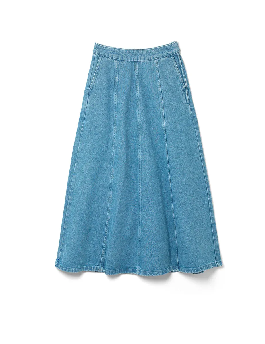 Mid Wash Denim Midi Skirt