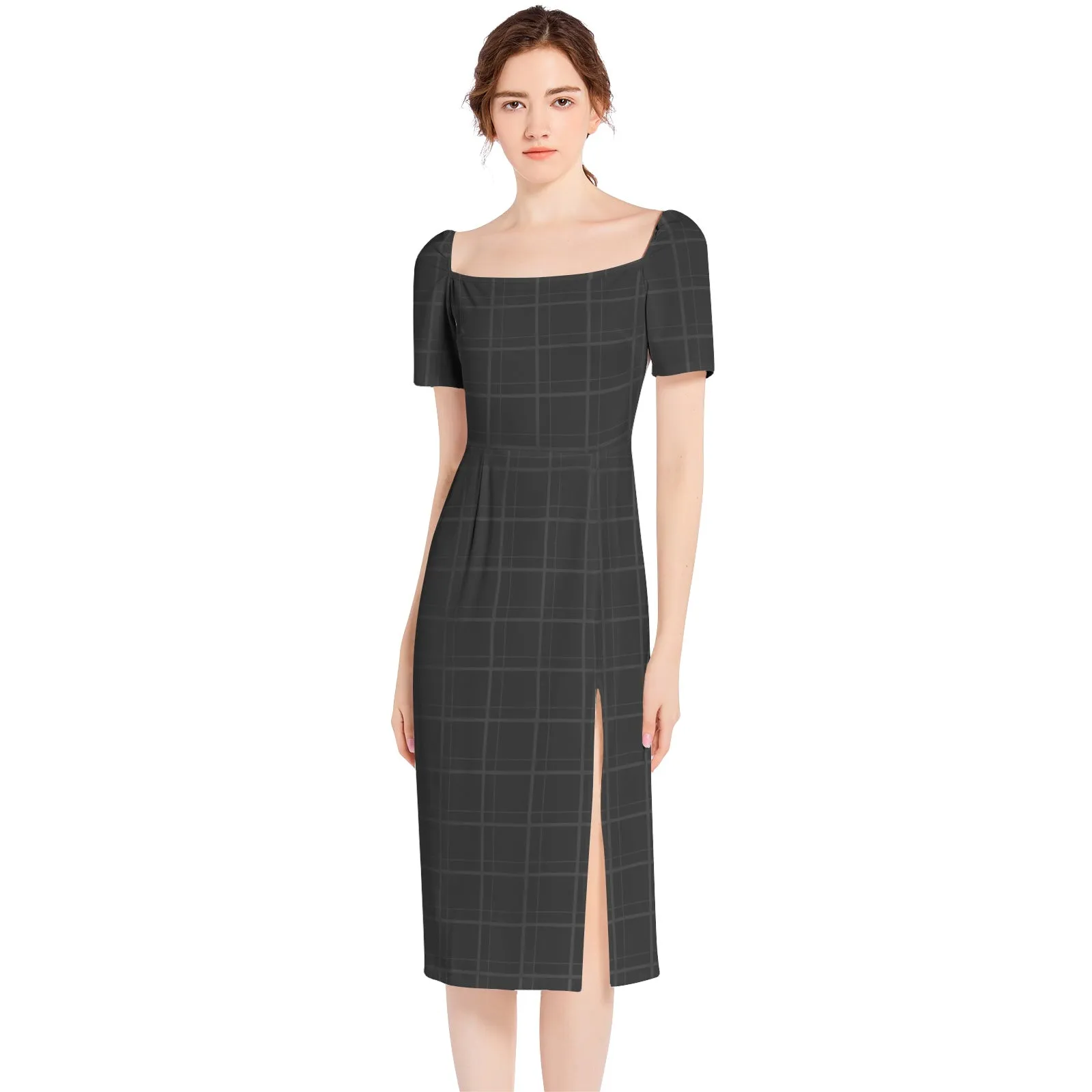 Midnight Matrix Split Thigh Midi Bodycon Dress