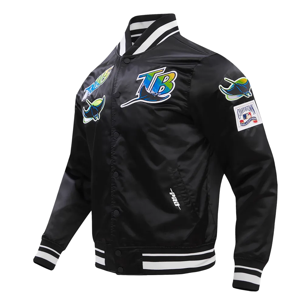 MLB TAMPA DEVIL RAYS RETRO CLASSIC MEN'S RIB SATIN JACKET (BLACK)