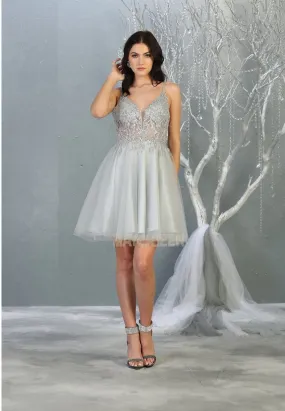 MQ 1813 - A-Line Homecoming Dress with Sheer Lace Embroidered Bodice & Layered Shimmering Tulle Skirt