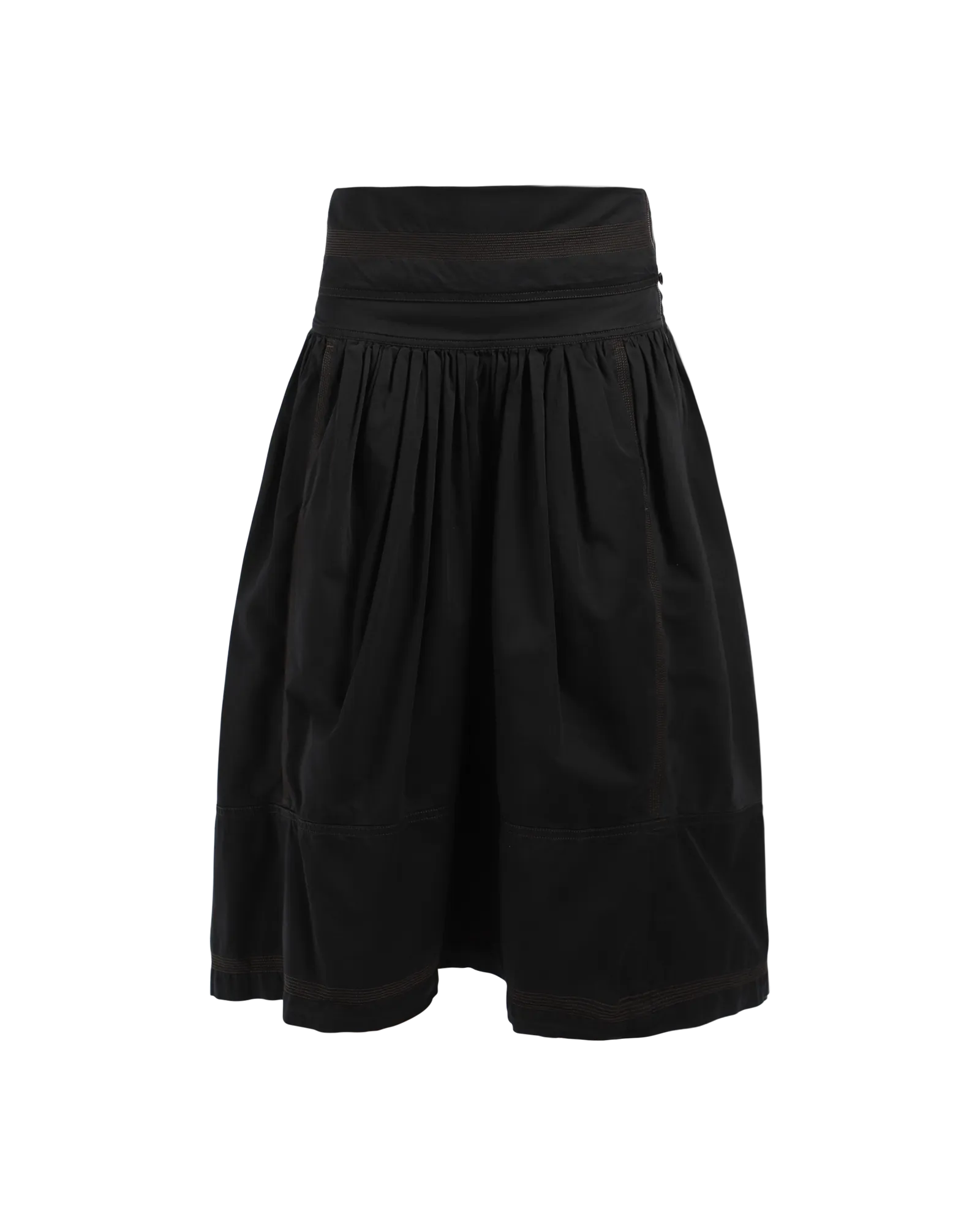 Multi-Topstitched Gathered Skirt