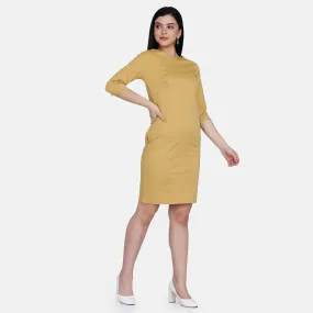 Mustard Yellow Cotton Poplin Ladies Work Sheath Dress