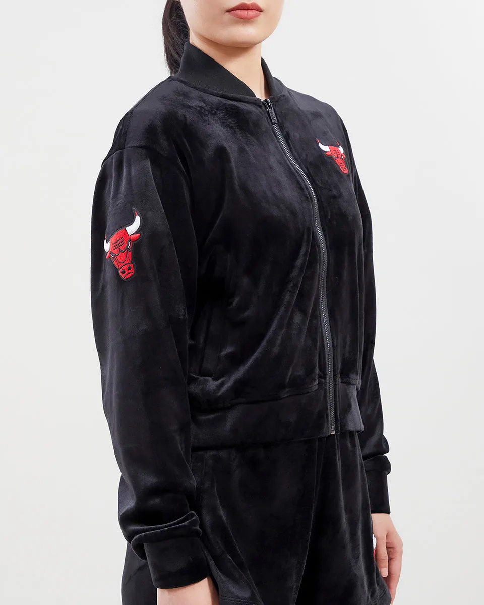 NBA CHICAGO BULLS CLASSIC WOMEN'S VELOUR FZ TRACK JACKET (BLACK)
