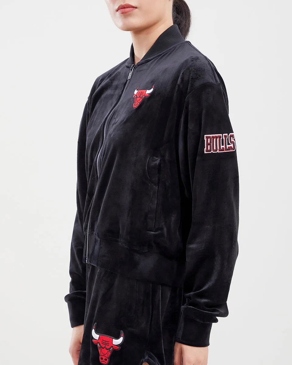 NBA CHICAGO BULLS CLASSIC WOMEN'S VELOUR FZ TRACK JACKET (BLACK)
