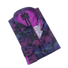 Neon Skull and Bones With Paisley Button Down Shirt