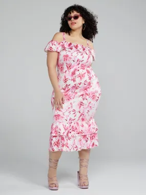 Off Shoulder Floral Print Bodycon Dress