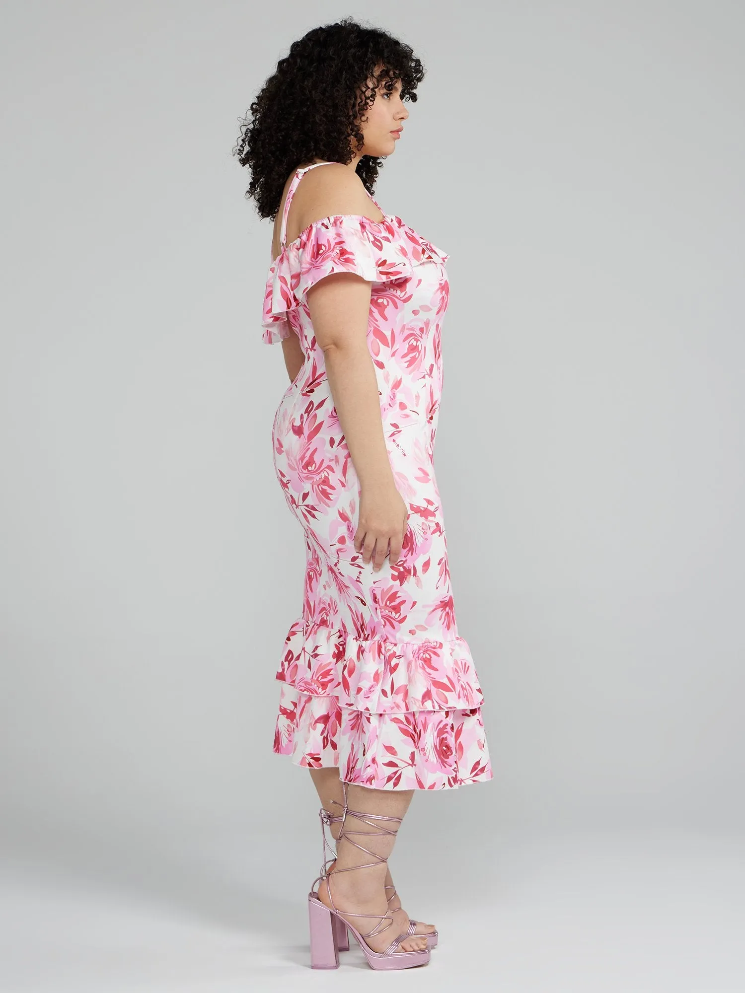 Off Shoulder Floral Print Bodycon Dress