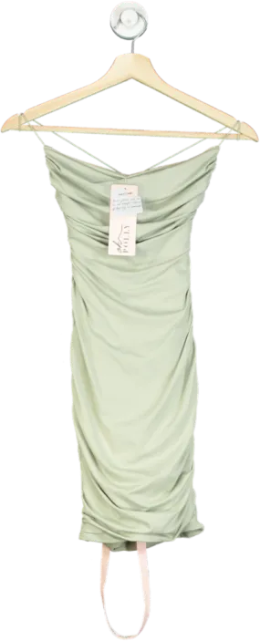 Oh Polly Sage Green Ruched Bodycon Mini Dress UK 8