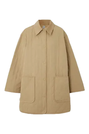 Oversized Beige Corduroy-Trimmed Quilted Organic Cotton-Blend Jacket