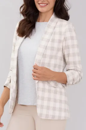 Peace of Cloth Lapel Collar Ruched Sleeve Plaid Crepe Blazer